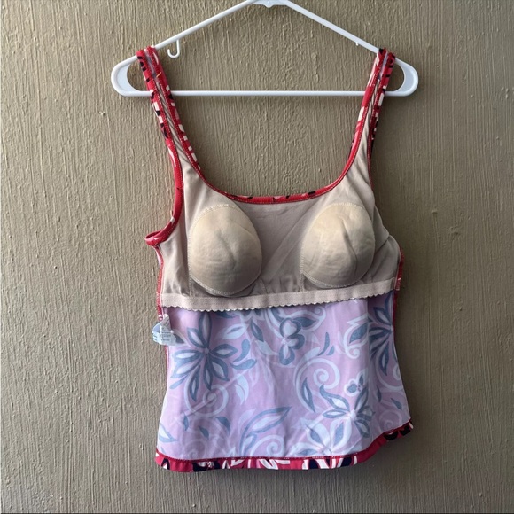 Barefoot Miss of California Tankini Swim Suit Top SZ 12 Red Pink Black - Picture 9 of 10